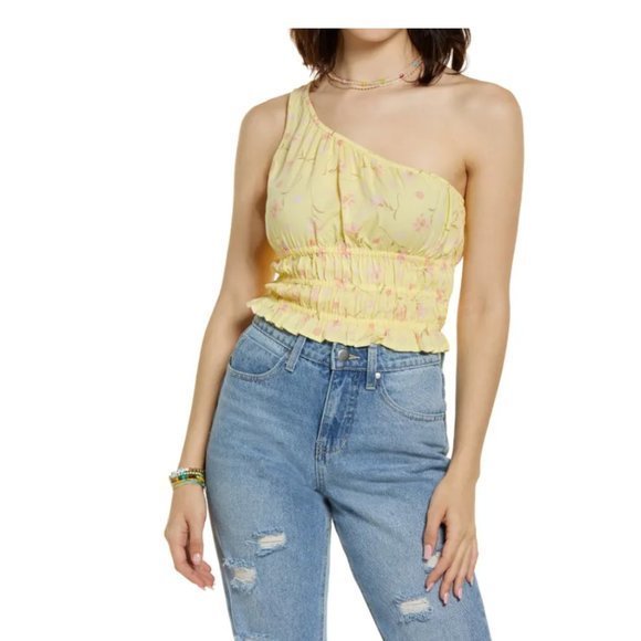 NWOT BP Floral‎ One-Shoulder Crop Top in Yellow Lemonade Sophie Floral (M) - Picture 9 of 9